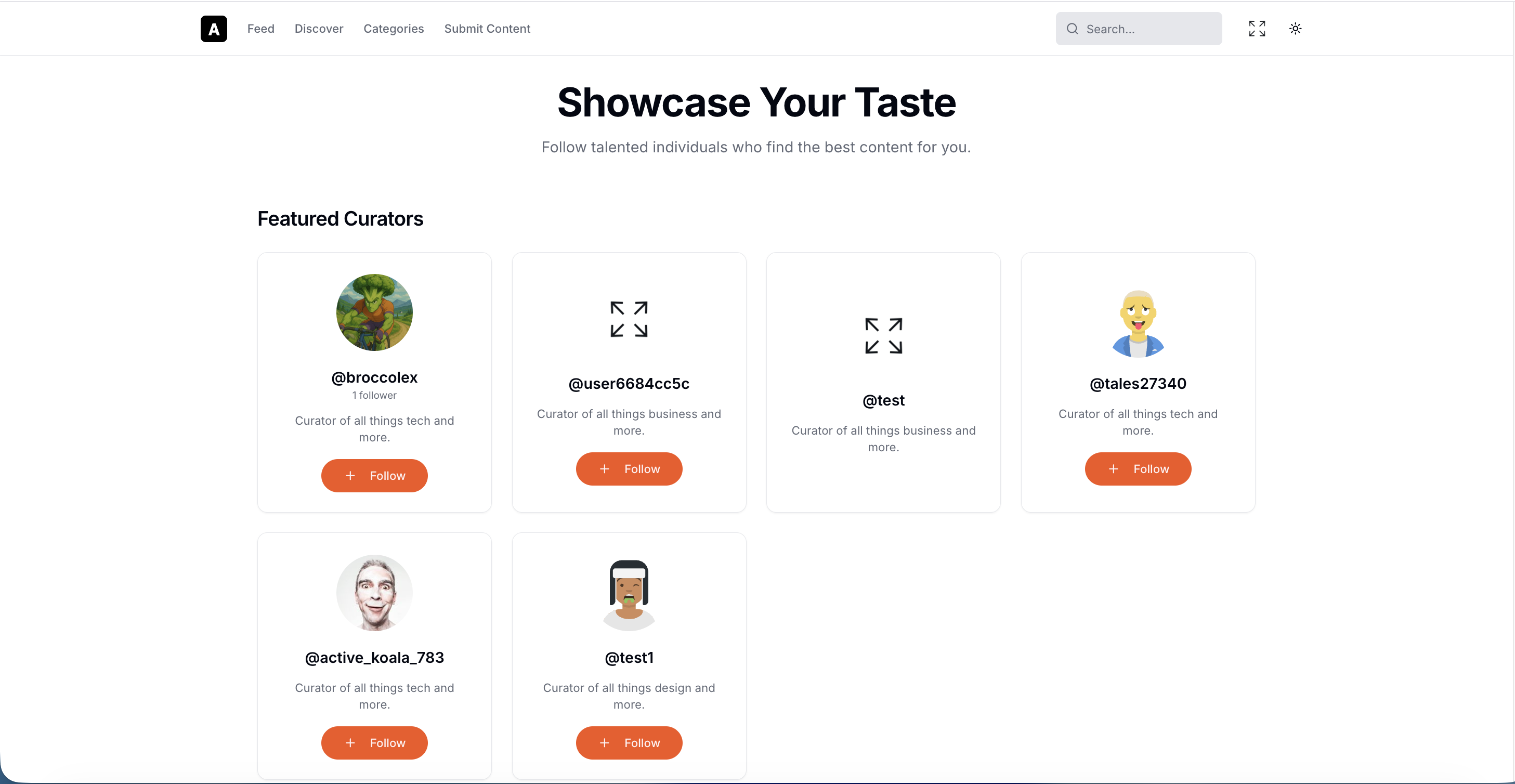 Curation platform screenshot